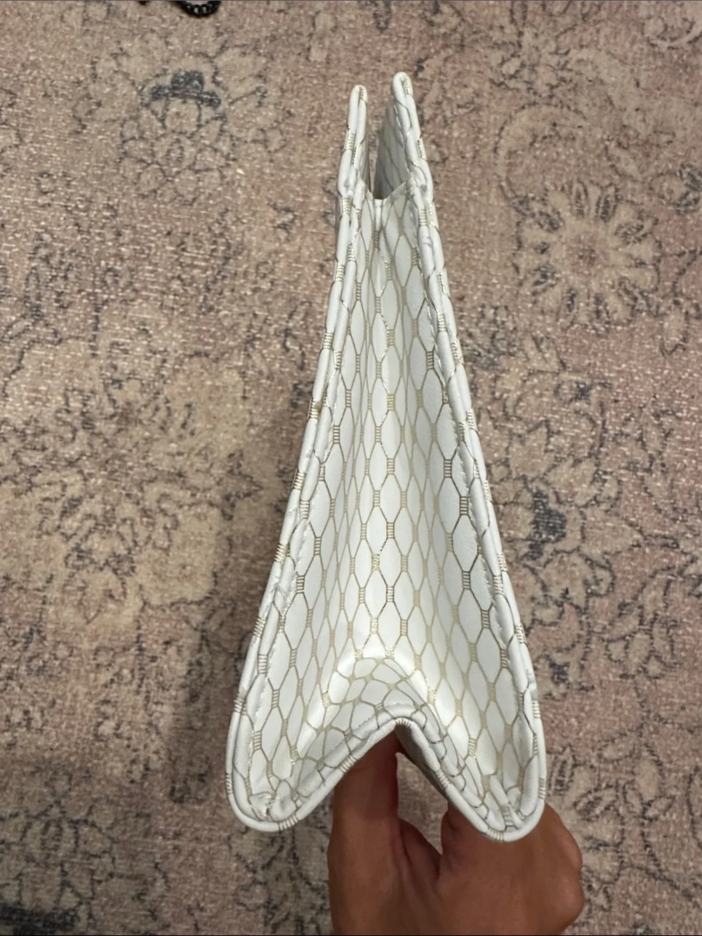 Yves Saint Laurent White Cosmetic Pouch with Gold YSL Logo